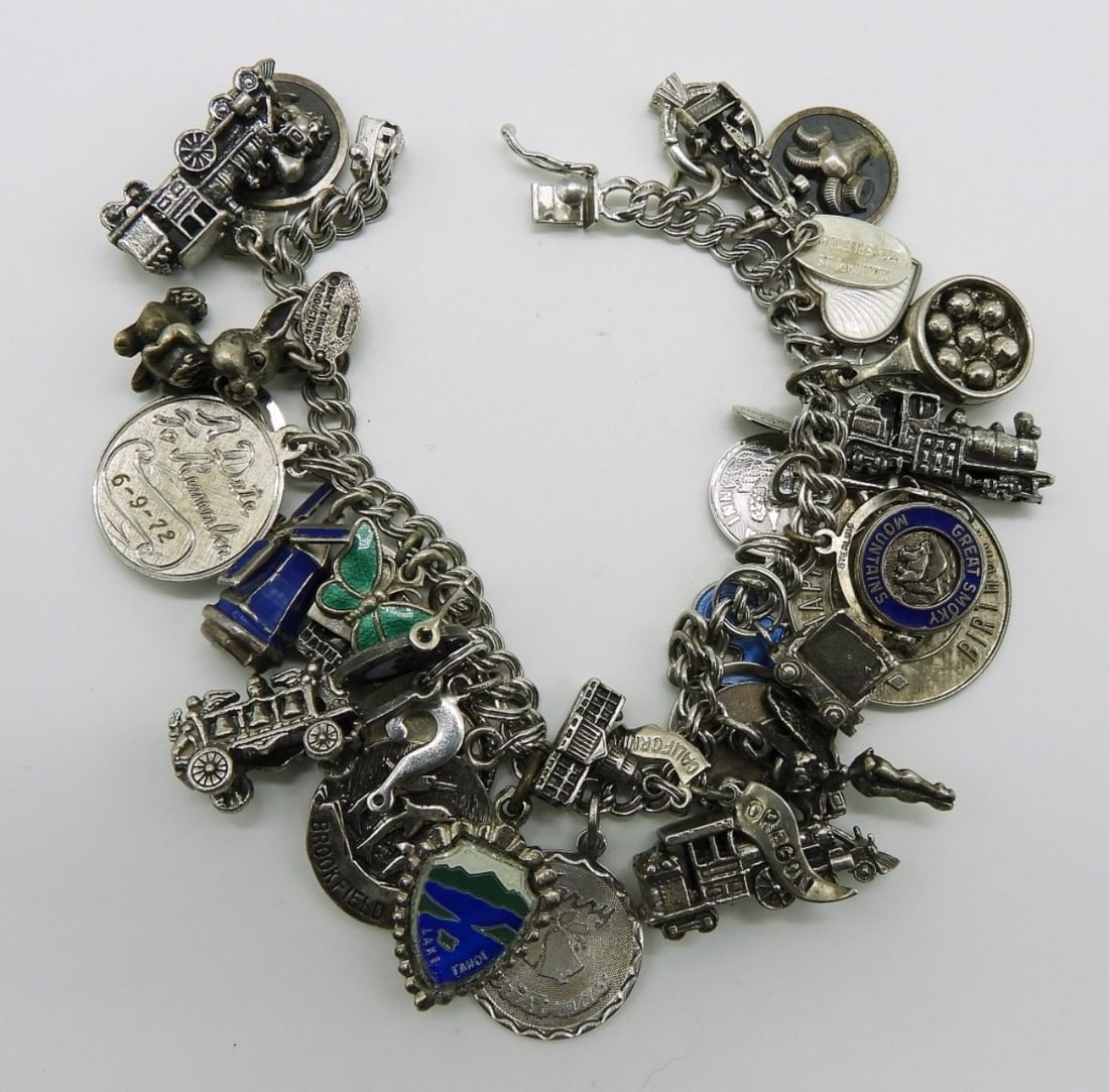 Sterling Charm Bracelet with 32 Charms (1 of 1)