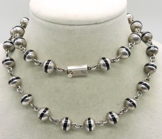 Taxco Sterling Black Onyx Inlay Necklace
