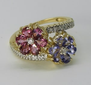 Tanzanite, Pink Tourmaline 14k Ring
