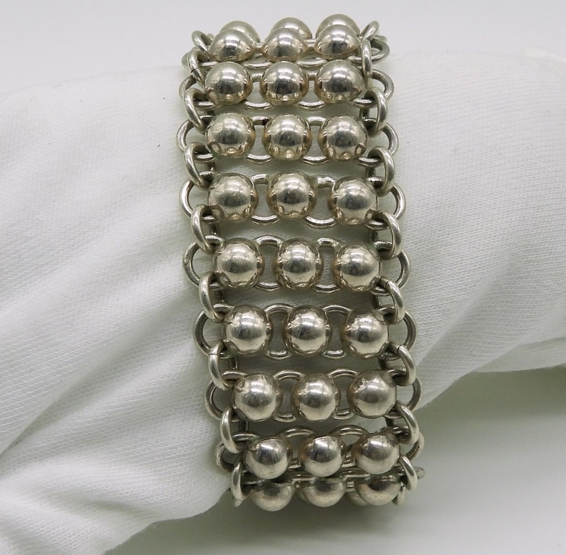 Taxco 925 Mexico Wide Bracelet: Wide Bracelet, Sterling. Taxco Mexico, TC-276. 8" long, 1.5" wide. (50.5 dwt)