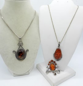 Amber Necklaces & Pin in Sterling Silver