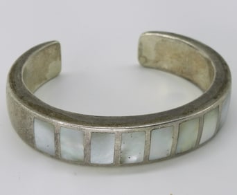 Mother of Pearl Thick Sterling Bracelet