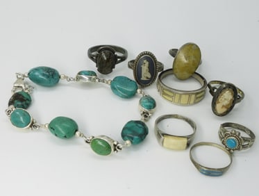 Cameo 925 Rings and Turquoise Bracelet