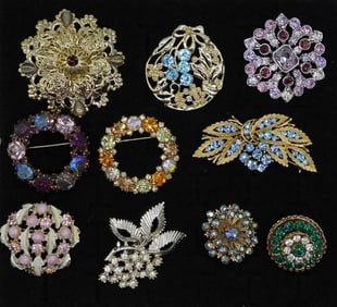10 Rhinestone Brooches