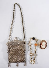 Antique Coin Purse, Brooch, And Bracelet
