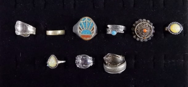 9 Silver-tone Rings