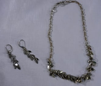 Silver Tone Necklace and Stud Earrings