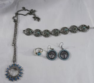 Turquoise Set Earrings, Ring, Bracelet, Necklace
