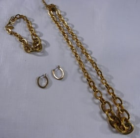 Thick Gold Chain Set, Earrings, Bracelet