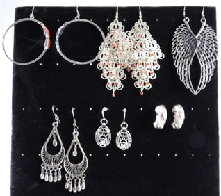 (6)  Pair of Silver Tone Earrings