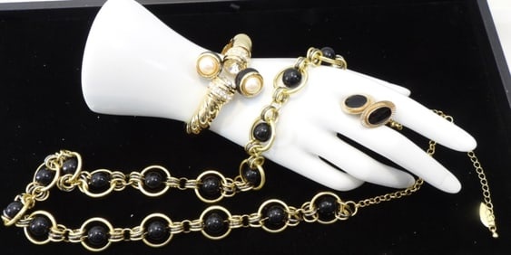 Gold-Tone Long Necklace With Earrings & Bracelet