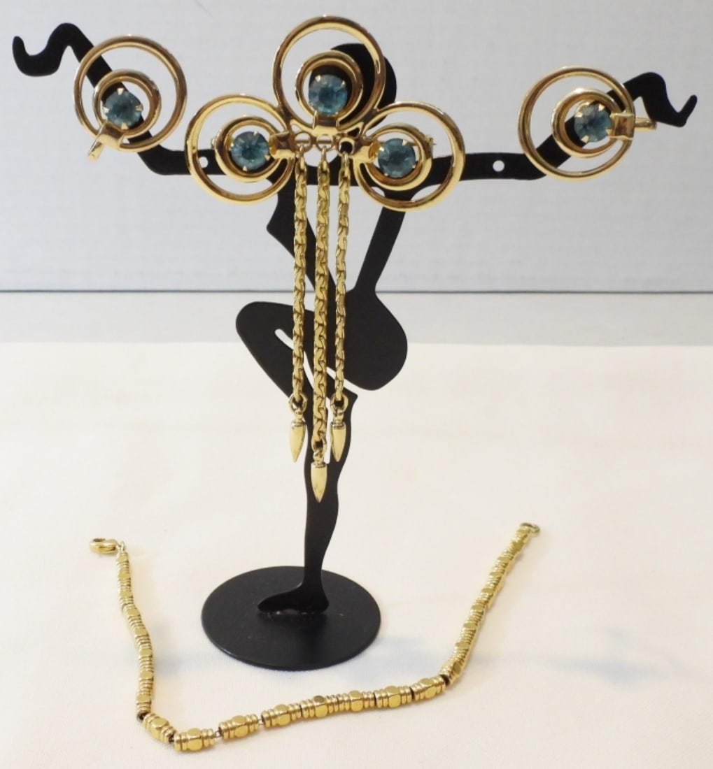 Blue Gold-Tone Brooch With Earrings & Bracelet (1 of 2)