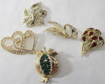 5 Women's Gold-Tone Brooches