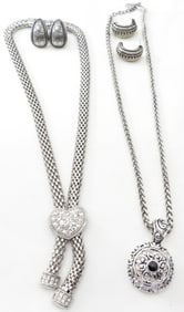 2 Silver-Tone Necklaces With Earrings
