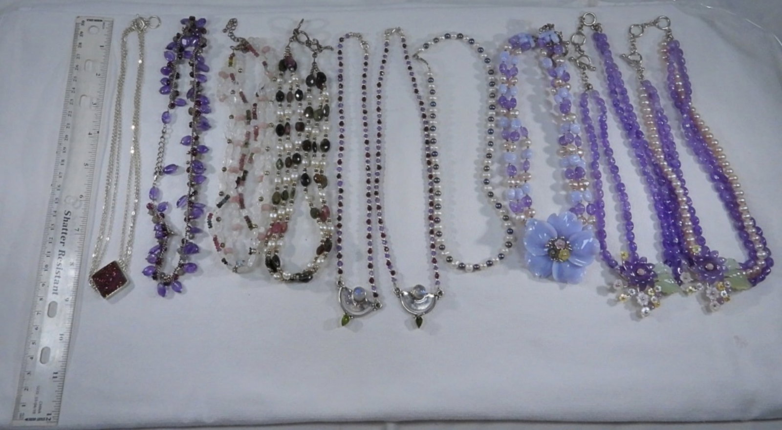 10 Purple Colored Necklaces: Some accent colors added, All sliver tone