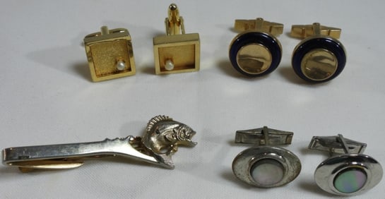 (3) Pairs Of Cuff-Links And A Tie Clip