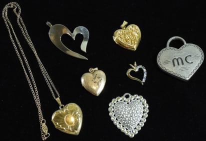 (7) Heart Pendants And One Necklace