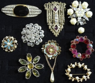 (9) Rhinestone Style Abstract Pins