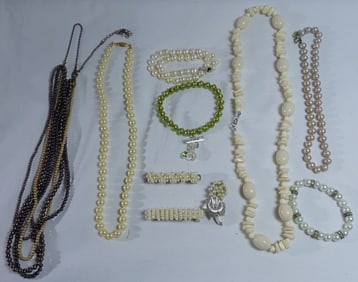 10 Pearl Pieces and White Beaded Necklace