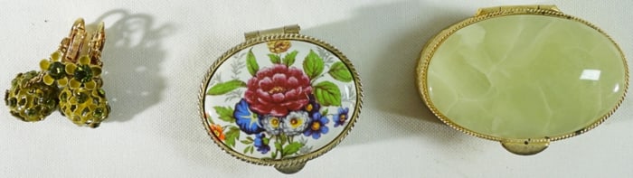 2 Trinket Boxes And A Pair Of Earrings