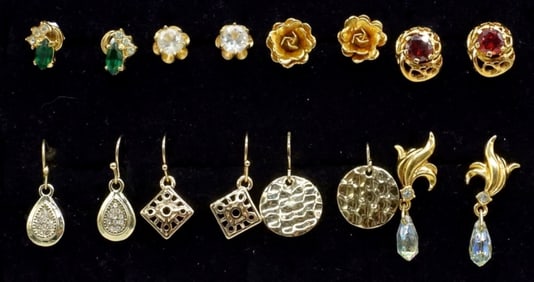 8 Dainty Gold Tone Earrings