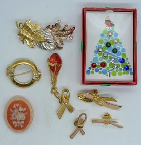 Avon Pin Lot And Christmas Earrings