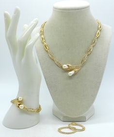 Matching Gold Tone And Faux Diamond Set