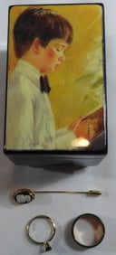 Mini Jewelry Box, Rings, And A Hat Pin