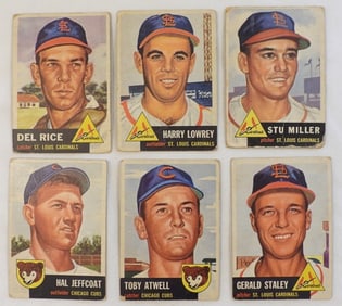 1953 TOPPS Cubs & Cardinals 6 Card Lot