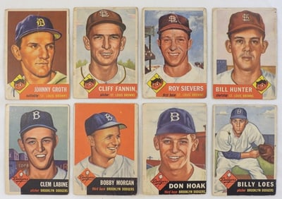 1953 TOPPS Browns & Dodgers 8 Card Lot