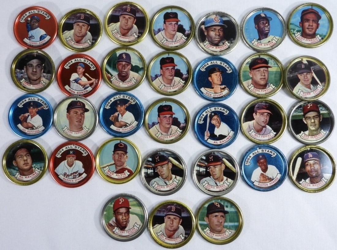 (31) 1964 Mixed Lot Of Topps Coins: Including Al Kaline, Joe Pepitone, Ron Santo, and so many more