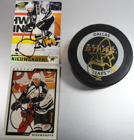 (2) Joe Nieuwendyk Cards and Hockey Puck