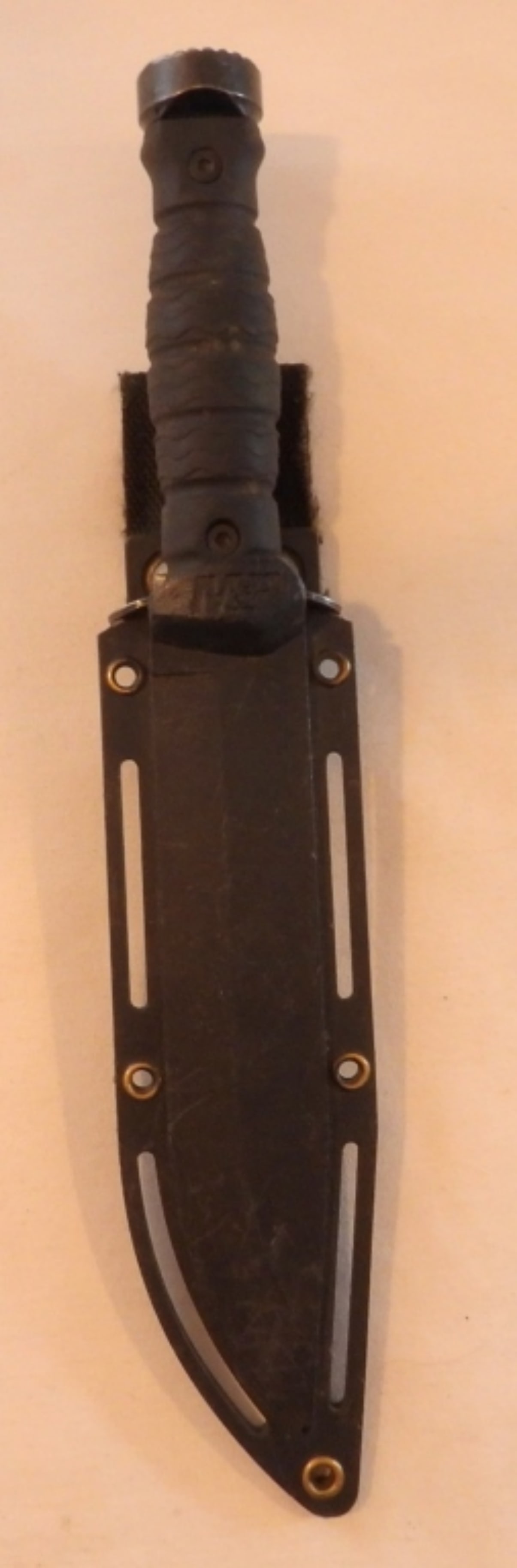 M&P Black Ops Survival Knife With Sheath: 12" total length, black sheath