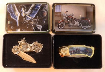 2  Motorcycle Knives In Original Tins