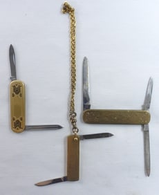 3 Small Gold Tone Pocket Knives