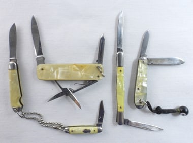 5 Bone Colored Assorted Sizes Pocket Knives