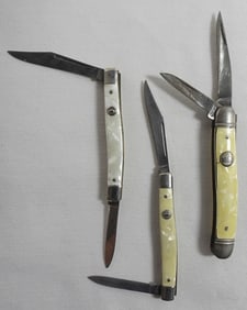 3 Imperial Bone Colored Pocket Knives