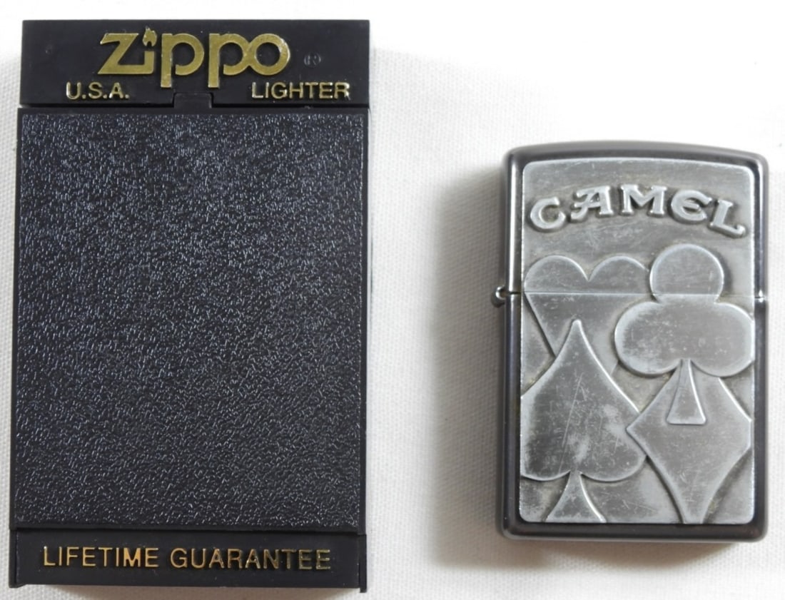 Fired 1996 Camel Zippo: Fired 1996 Camel Zippo in box.