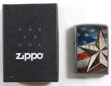2014 Unfired Patriotic Retro Flag/Star Zippo