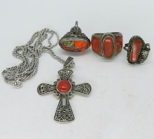 Red Jasper, Coral, 925 Rings & Necklace