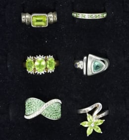 6 Sterling Peridot Rings