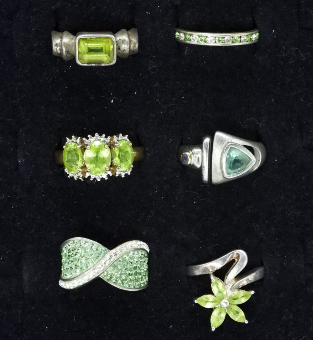 6 Sterling Peridot Rings (1 of 2)