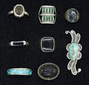 Turquoise, Onyx Rings & Pin - Sterling