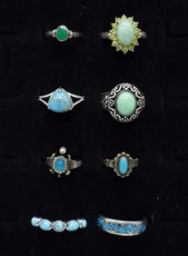(8) STERLING TURQUOISE RINGS