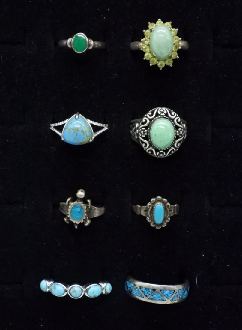 (8) STERLING TURQUOISE RINGS (1 of 2)