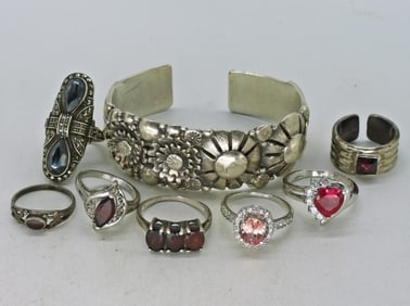 Garnet, Onyx, Hematite 925 Rings & Bracelet