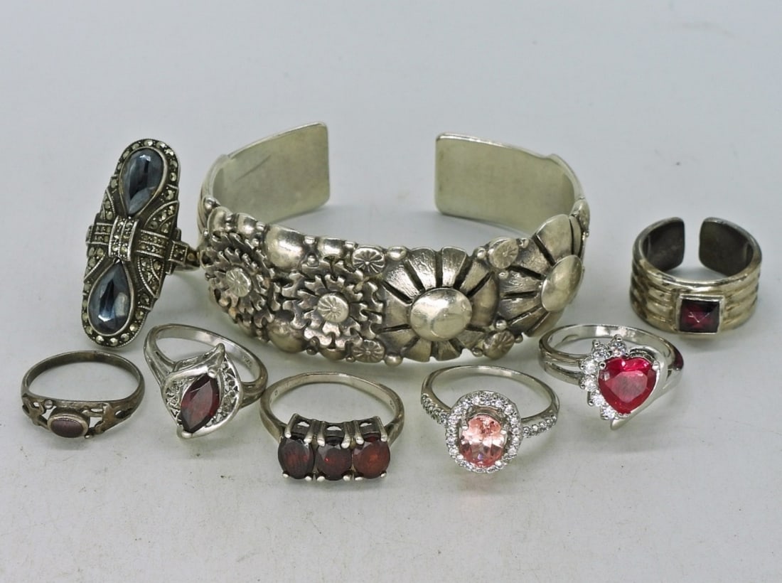 Garnet, Onyx, Hematite 925 Rings & Bracelet (1 of 2)