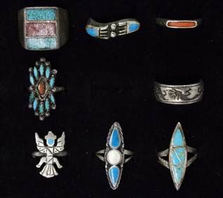 8 Sterling Turquoise Fashion Rings