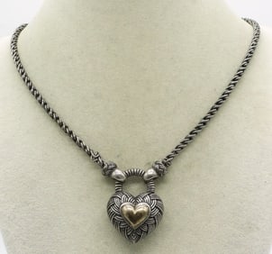 Heavy Sterling Heart Necklace, 20"