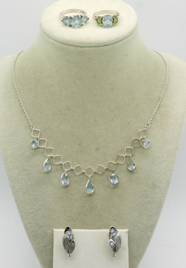 Blue Topaz Sterling Rings, Necklace, Earrings (1 of 2)